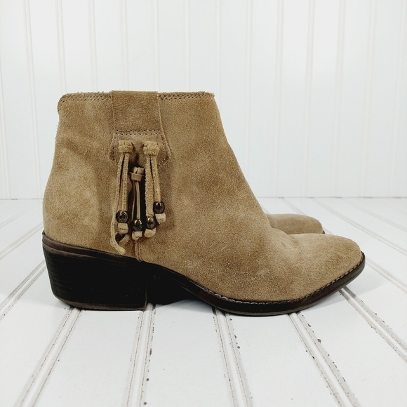 White Mountain Havana Taupe Tan Suede Leather Side Fringe Ankle Boots E990 - Picture 5 of 12